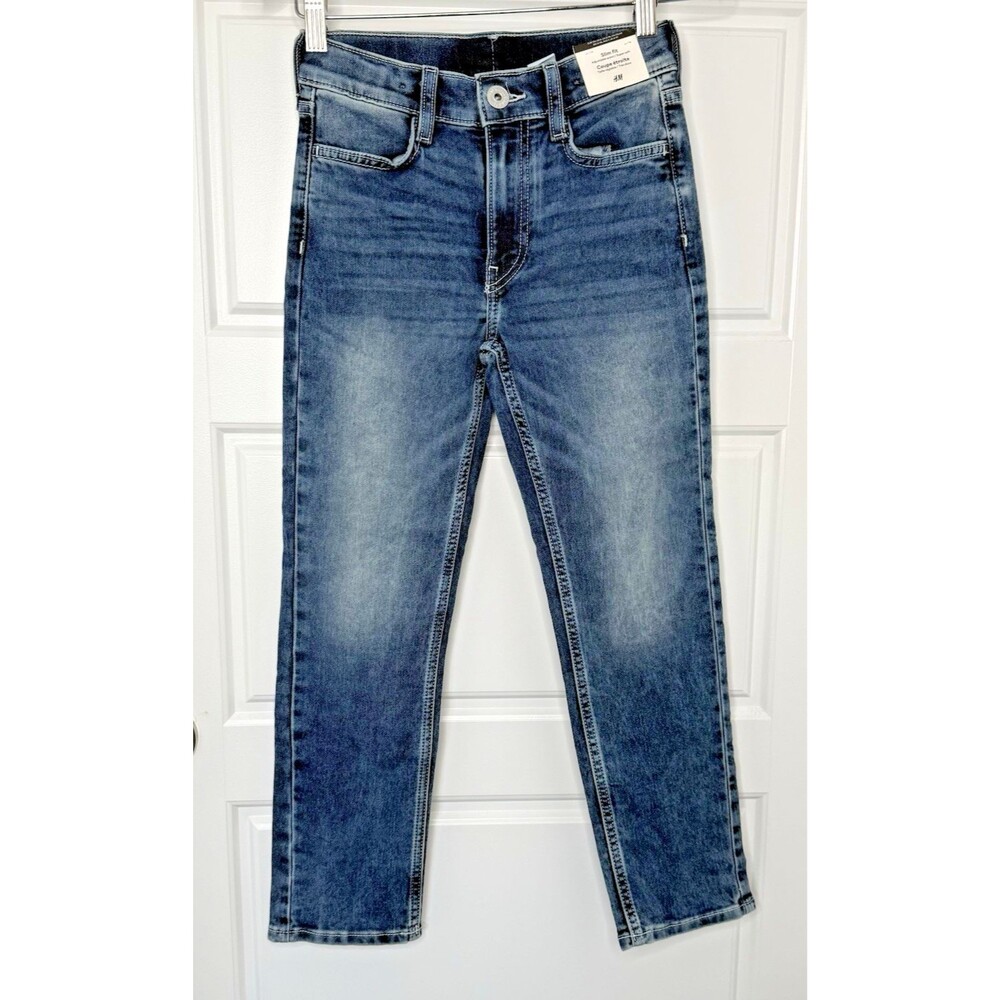 H&M Jeans Silim Fit Boys Size 8 Blue Denim Adjustable Waist New With Tags
